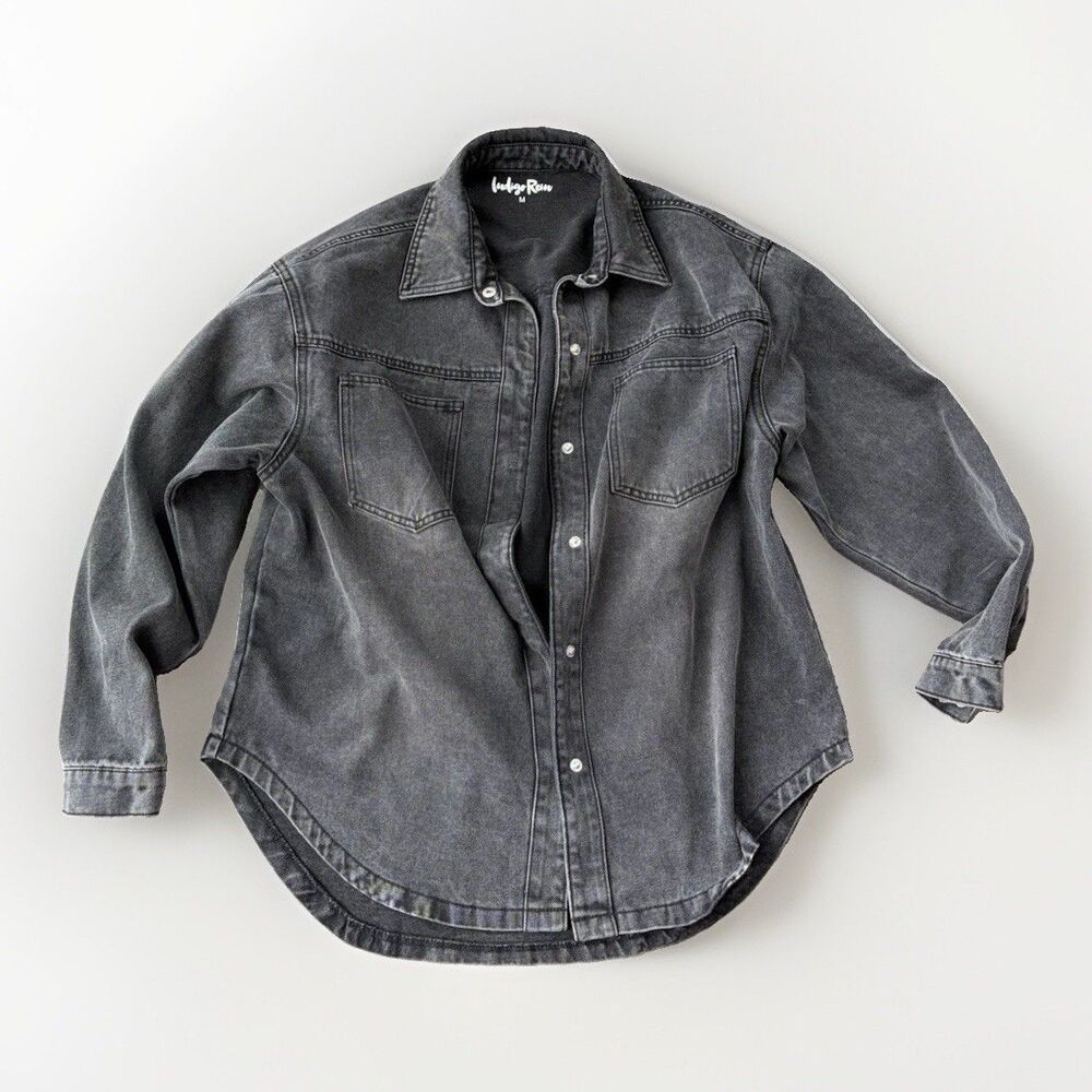 Indigo Rein Black Denim Shacket Shirt Jacket Women’s Medium M Oversized
